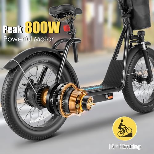 Caroma Peak 800w Electric Scooter Adults 20"X3" Fat Tire, 20 MPH Top Speed & 30 Miles Range, Off-Road E Scooter w/Adjustable Seat & Detachable Basket, Foldable Ebike w/Shock Absorption for Commuting