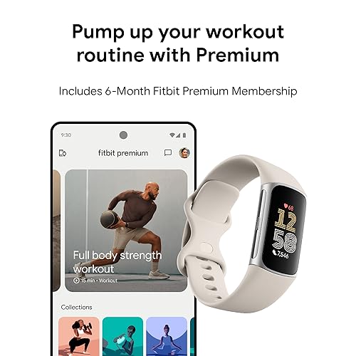 Fitbit Charge 6 Fitness Tracker with Google apps, Heart Rate on Exercise Equipment, 6-Months Premium Membership Included, GPS, Health Tools and More, Gold/Coral, One Size (S & L Bands Included)