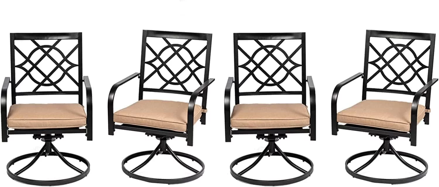 SUNCROWN 4 Pieces Outdoor Dining Set Metal Swivel Cushioned Wrought IronChairs Patio Furniture Sets for Backyard, Lawn, Garden, Black