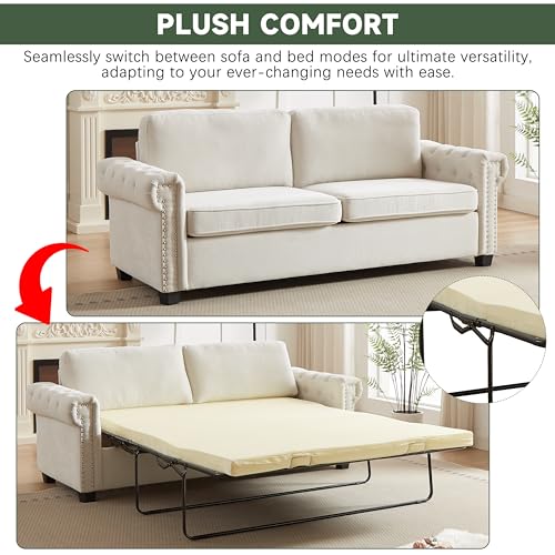 83.8" Convertible Sleeper Sofa Bed, 2-in-1 Pullout Sofa Bed, Polyester Sleeper Sofa Bed with Folding Mattress, Living Room Pullout Sofa Bed, Apartment/Small Space Sofa Sleeper,Green