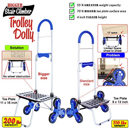 dbest products Stair Climber Bigger Trolley Dolly, Black Grocery Shopping Foldable Cart Condo Apartment 44 Inch & Stair Climber Cruiser Cart Shopping Grocery Rolling Folding Laundry Basket