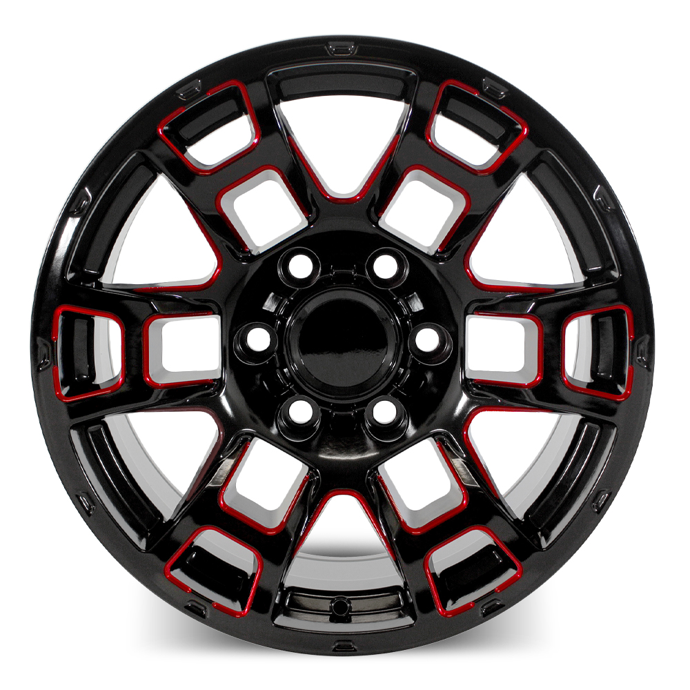 Set of 20" Gloss Black Red Milled 2021 Flow Forged 4TR Pro Style Wheels for Toyota Tacoma, 4Runner, FJ Cruiser (20x9, 0mm Offset)