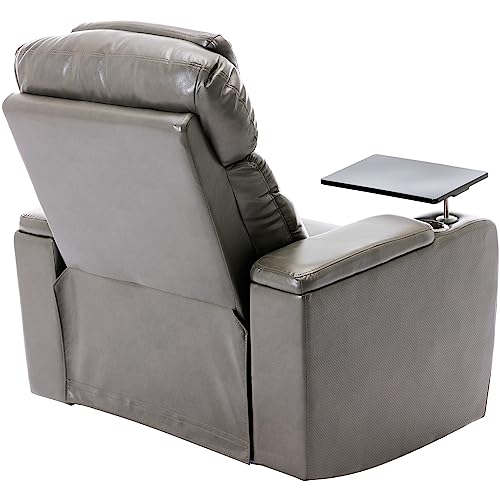 Power Motion Recliner PU Leather Reclining Chair w/Hidden Arm Storage,Swivel Tray &Cup/Pad Holder for Living Room,Electric Single Sofa Club Chair w/USB,LED &Stereo System for Home Theater (Light Grey)