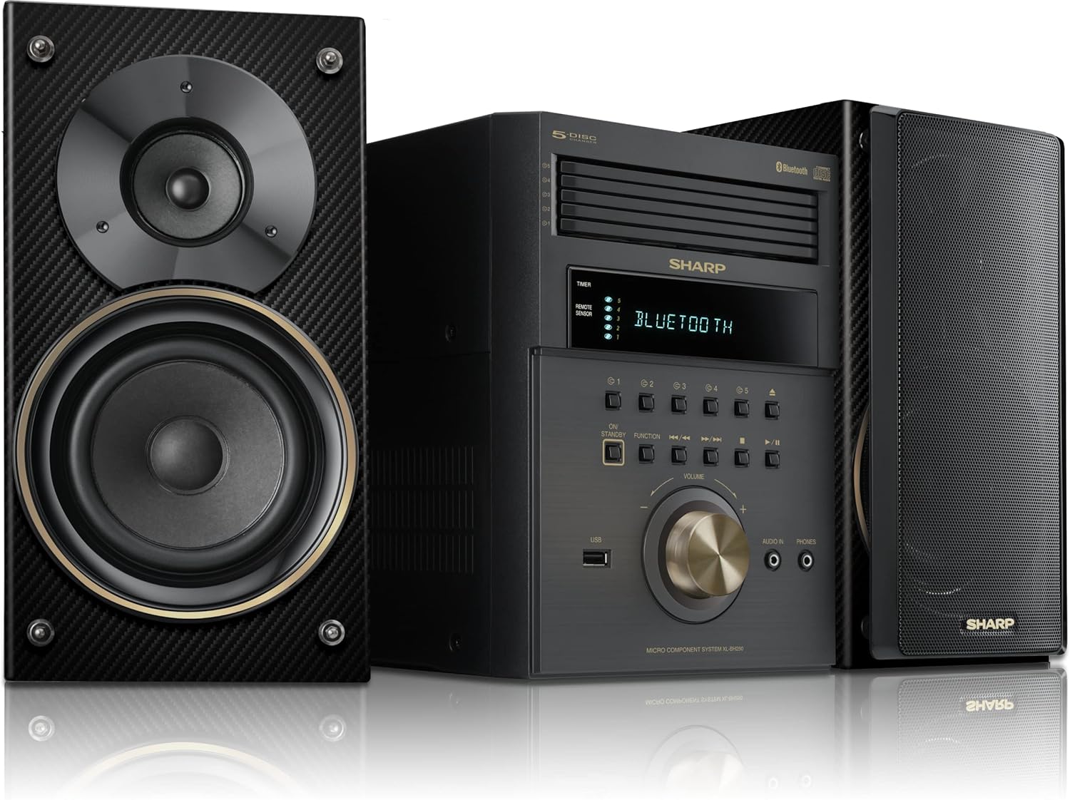 Sharp XL-BH250 Sharp 5-Disc Micro Shelf Executive Speaker System with Bluetooth, USB Port for MP3 Playback, AM/FM, Audio in for Digital Players