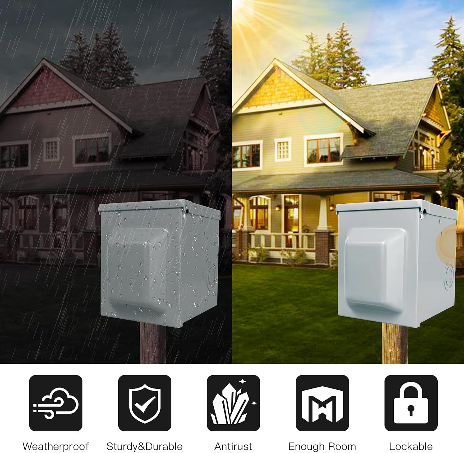 50 Amp 125/250 Volt RV Power Outlet Box, Enclosed Lockable Weatherproof NEMA 14-50R Outdoor Electrical Receptacle Panel, 50 Amp RV Receptacle for RV Camper Trailer Motorhome Electric Car Generator