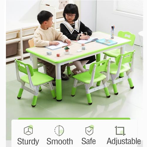 Kids Table and Chairs Set, Height Adjustable Desk with 6 Seats for Ages 2-10,Arts & Crafts Table,Graffiti Desktop, Non-Slip Legs, Max 300lbs, Children Multi-Activity Table for Classrooms,Daycares,Home
