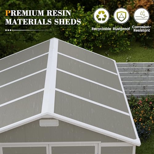 UDPATIO Outdoor Storage Shed 6 x 6 FT, Resin Garden Sheds with Floor Plastic Patio Outdoor Storage Shed with Lockable Door for Tool, Bike, Garbage Gray White