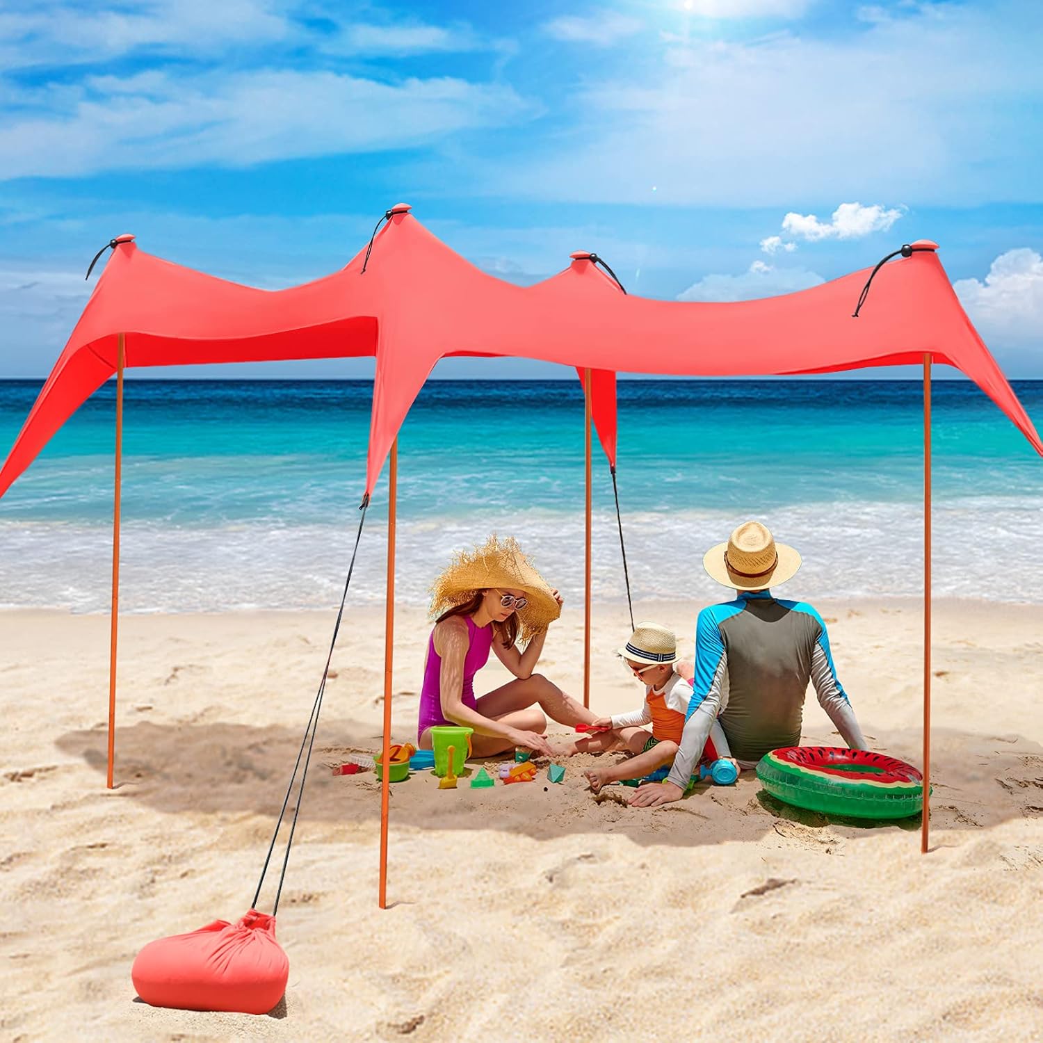 Beach Tents Pop Up 8 Person UPF50+, Popup Canopy Shade Camping Sun Shelter Portable with Carrying Bag, Outdoor Sunshade for Trips, Fishing or Grass Picnic (10x10 Ft 4 Pole, Orange)