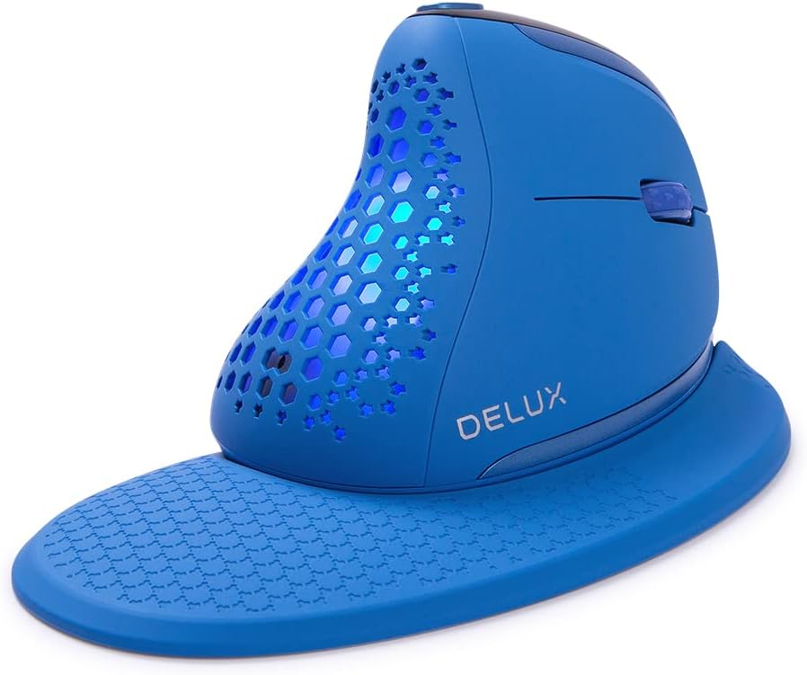 DELUX Seeker Wireless Ergonomic Vertical Mouse with OLED Screen, BT and USB Receiver, Connect with Up to 4 Devices, Thumb Wheel, 7200DPI, Programmable Rechargeable Optical Mouse(M618SXD-White)