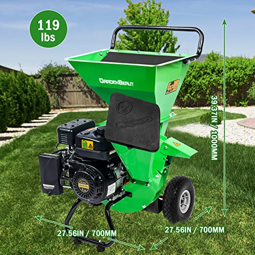 3 in 1 Wood Chipper Shredder Mulcher MF30, 7HP 212cc Heavy Duty Gas Powered, Max 3" Diameter Capacity for Wood, Limb, Leaves with Two Hoppers,4 Y-Hammers, Included Debris Bag