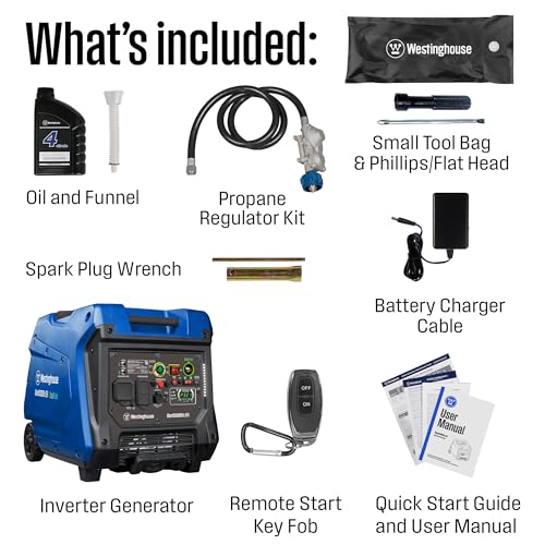 Westinghouse 5000 Peak Watt Super Quiet Dual Fuel Portable Inverter Generator, Remote Electric Start, Gas & Propane Powered, RV Ready 30A Outlet, Parallel Capable, Blue/Black