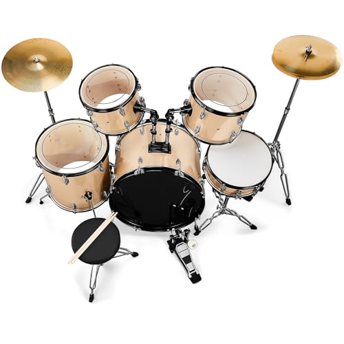 Ktaxon 22 Inch Adult Drum Set, 5-Piece Full-Size Drums Kit with Cymbal Stands, Hi-hat Stand, Sticks, Drum Pedal, Stool & Floor Tom for Beginner Teens Student (Blue)