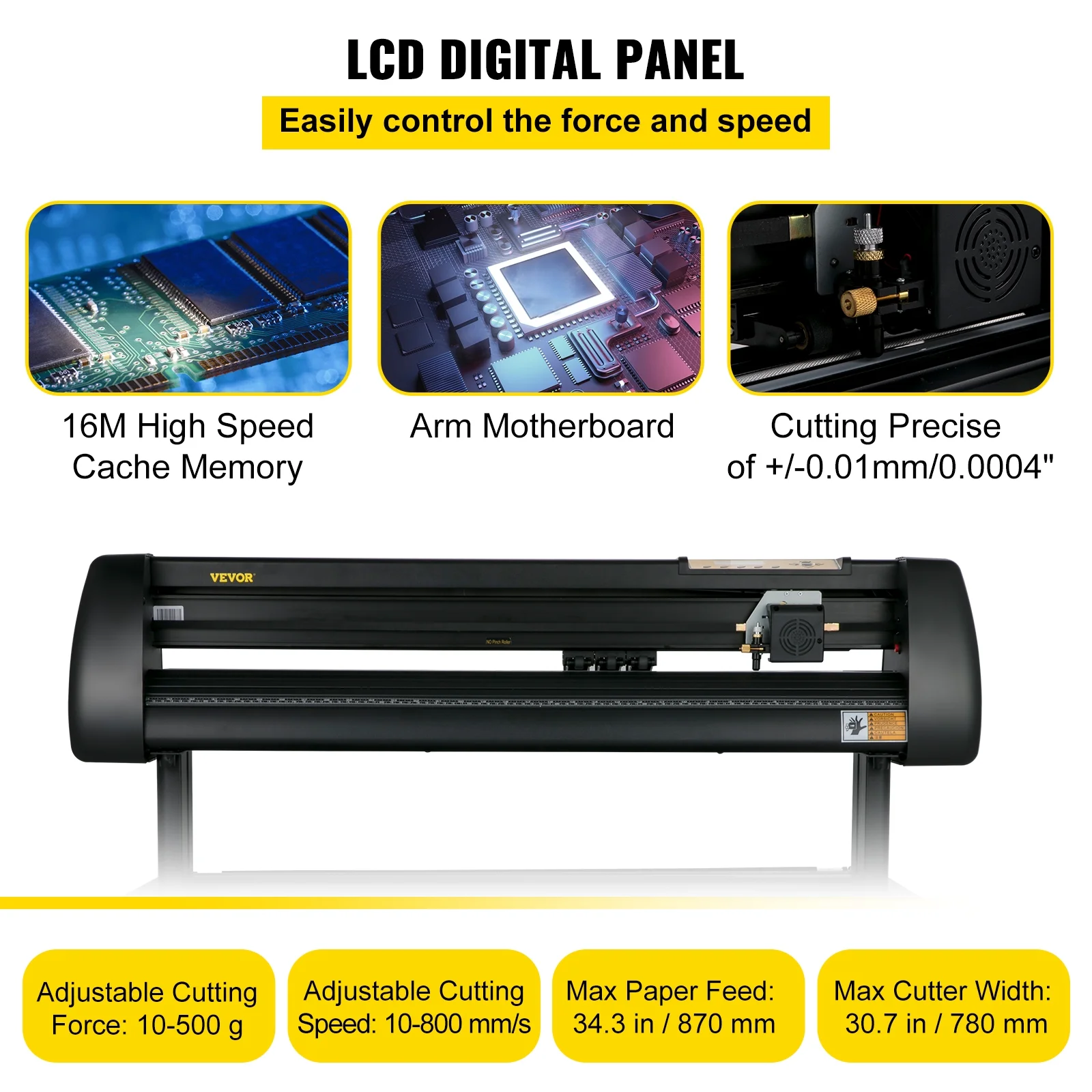 VEVOR Vinyl Cutter, 34 in / 870 mm Vinyl Plotter, Off-line LCD Cutting Machine, Adjustable Force and Speed for Sign Making Plotter, Available with COM USB and U-Disk, Windows System