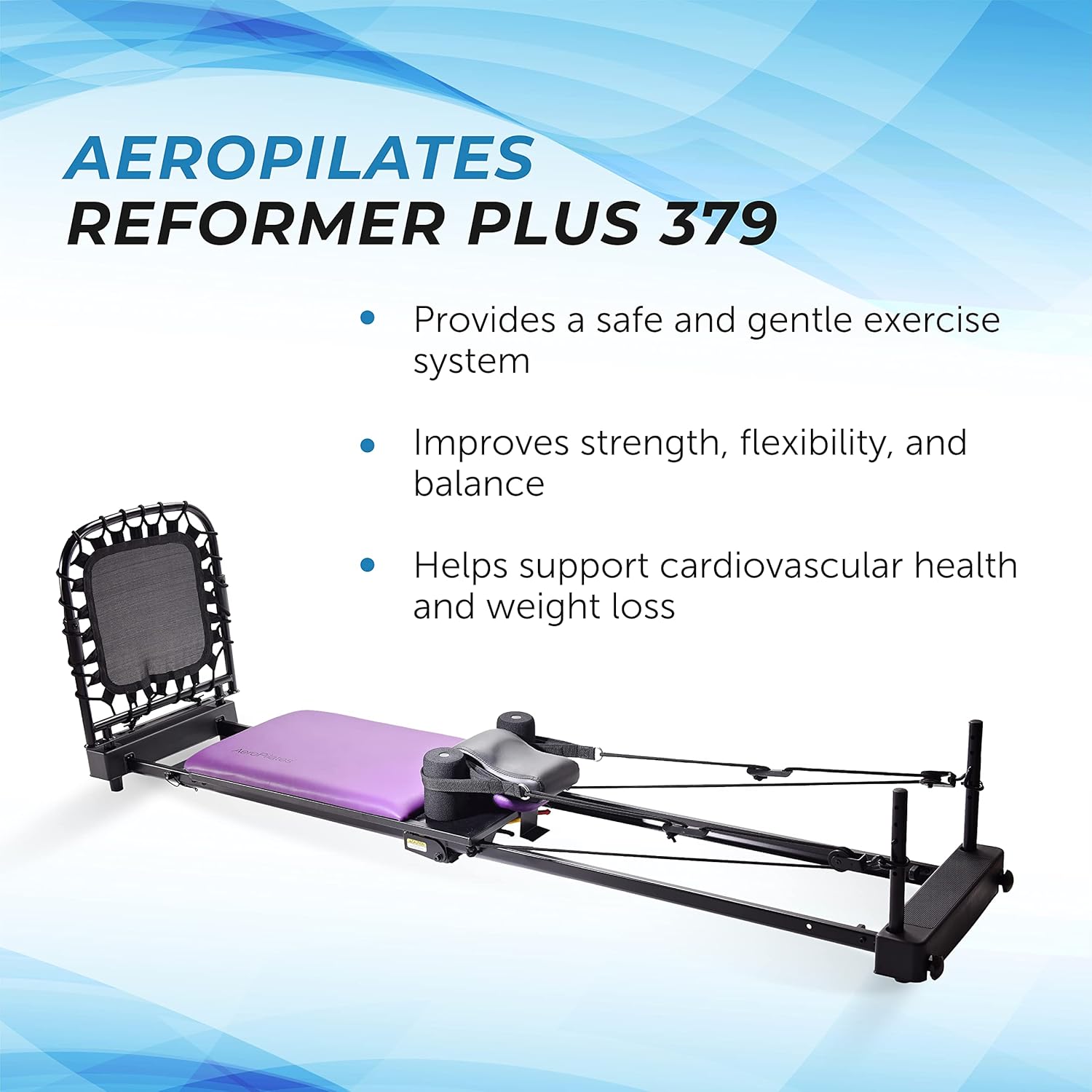 AeroPilates Reformer Plus 379 - Pilates Reformer Workout Machine for Home Gym - Cardio Fitness Rebounder - Up to 300 lbs Weight Capacity