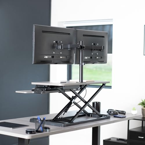 VIVO Height Adjustable 32 inch Standing Desk Converter with Dual 13 to 30 inch Monitor Stand, Sit Stand Monitor Mount and Desk Riser, White, DESK-V000K-M2W