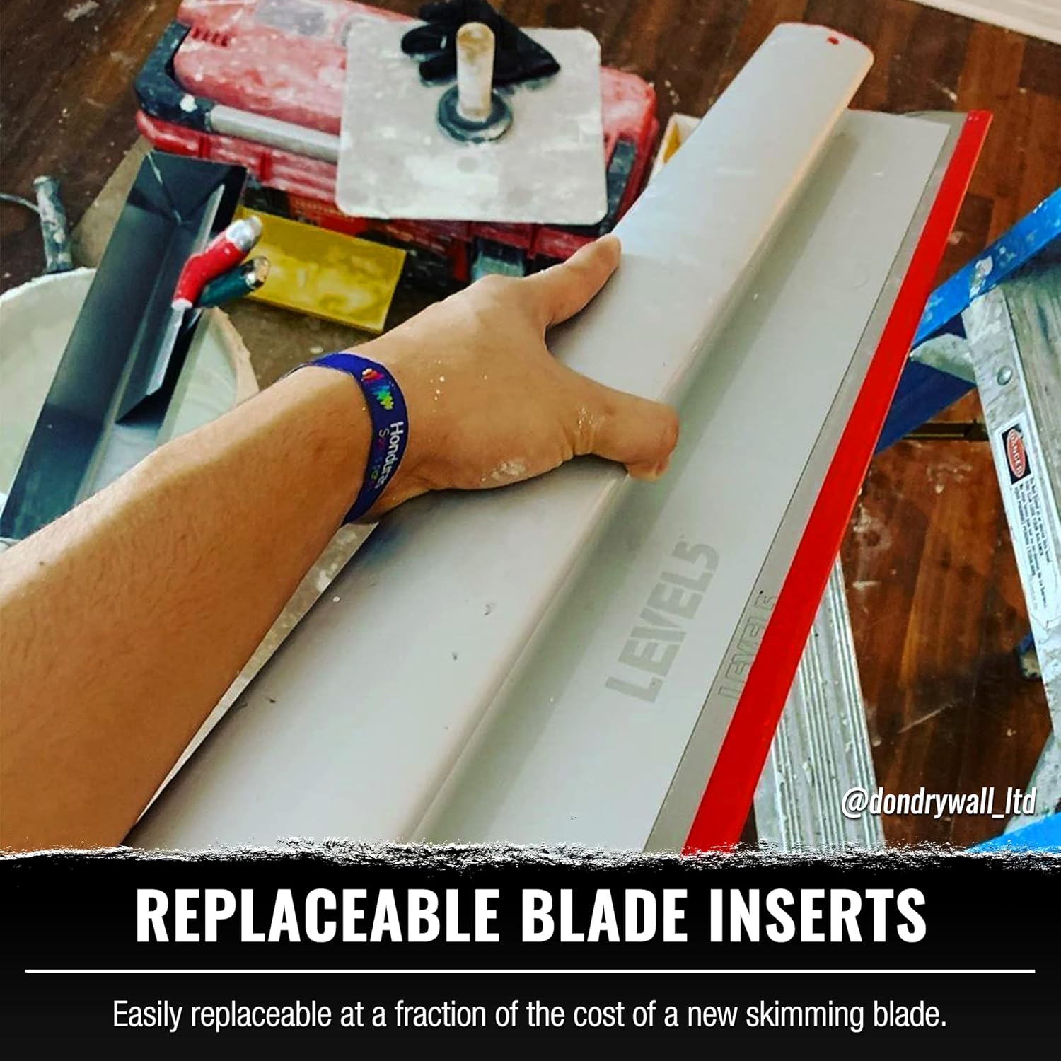 LEVEL5 14" Skimming Blade | Smoothing/Knock-Down Knife | Extruded Aluminum & European Stainless Steel Construction | High-Impact End Caps | Sheetrock Drywall Gyprock Wall-Board Plasterboard | 4-914