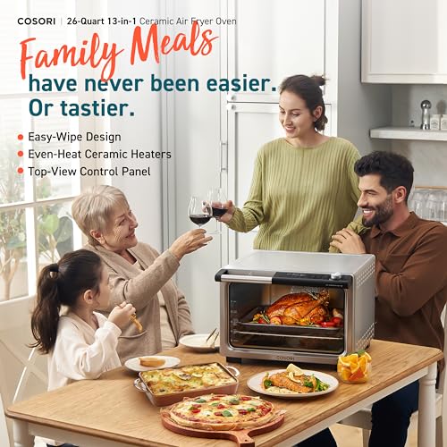 COSORI 13-In-1 26-Quart Ceramic Toaster Oven Air Fryer Ceramic Dropdown Door countertop oven