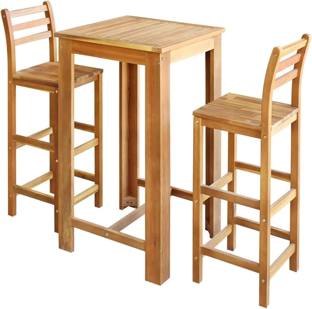 vidaXL 7 Piece Solid Acacia Wood Bar Table and Chair Set Bar Tables and Stool Counter Stool Bar Dining Sets Dining Table and Stools