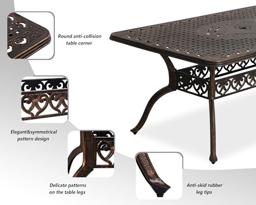 LEISU 7 Piece Cast Aluminum Patio Dining Set, Outdoor Dining Furniture Set with 6 Patio Chairs and Table for Backyard Garden Deck Poolside(6 Swivel Patio Chairs with Khaki Cushions)