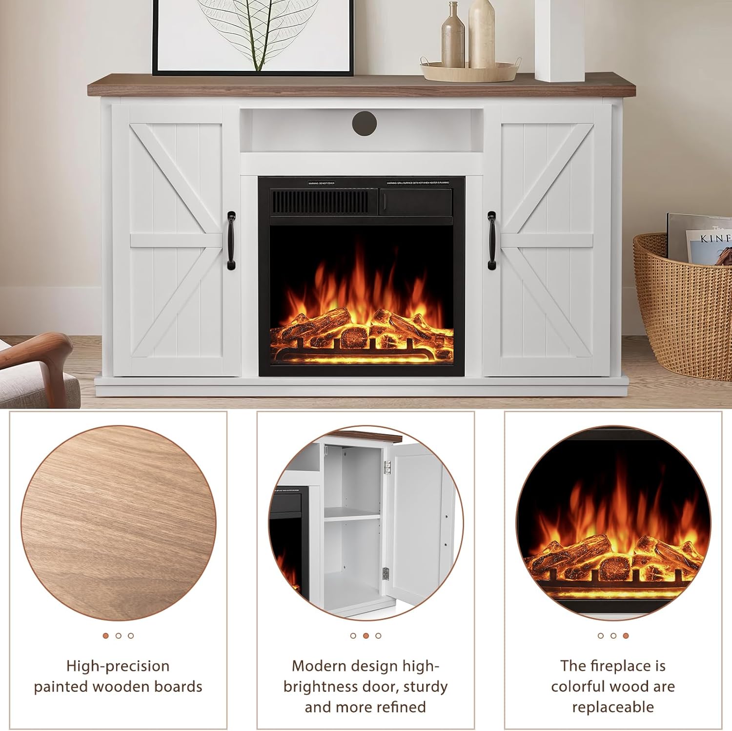 Xbeauty 47" Fireplace Mantel Wood Surround Firebox Fireplace Tv Stand Freestanding Corner Fireplace Heater Infrared Quartz Heater Adjustable Led Flame, Remote Control