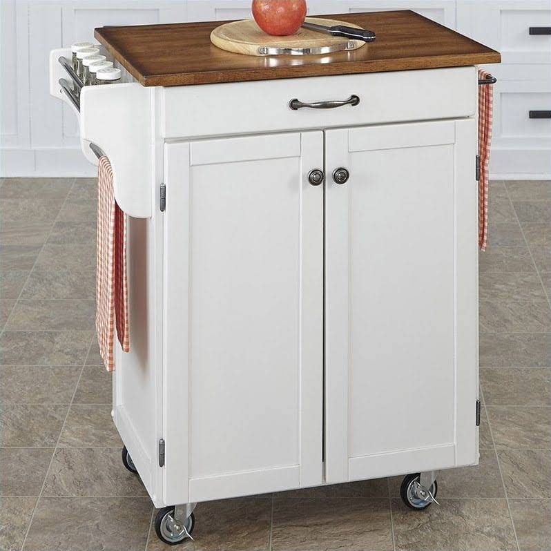 Home Styles Cuisine Kitchen Cart White with Oak Top