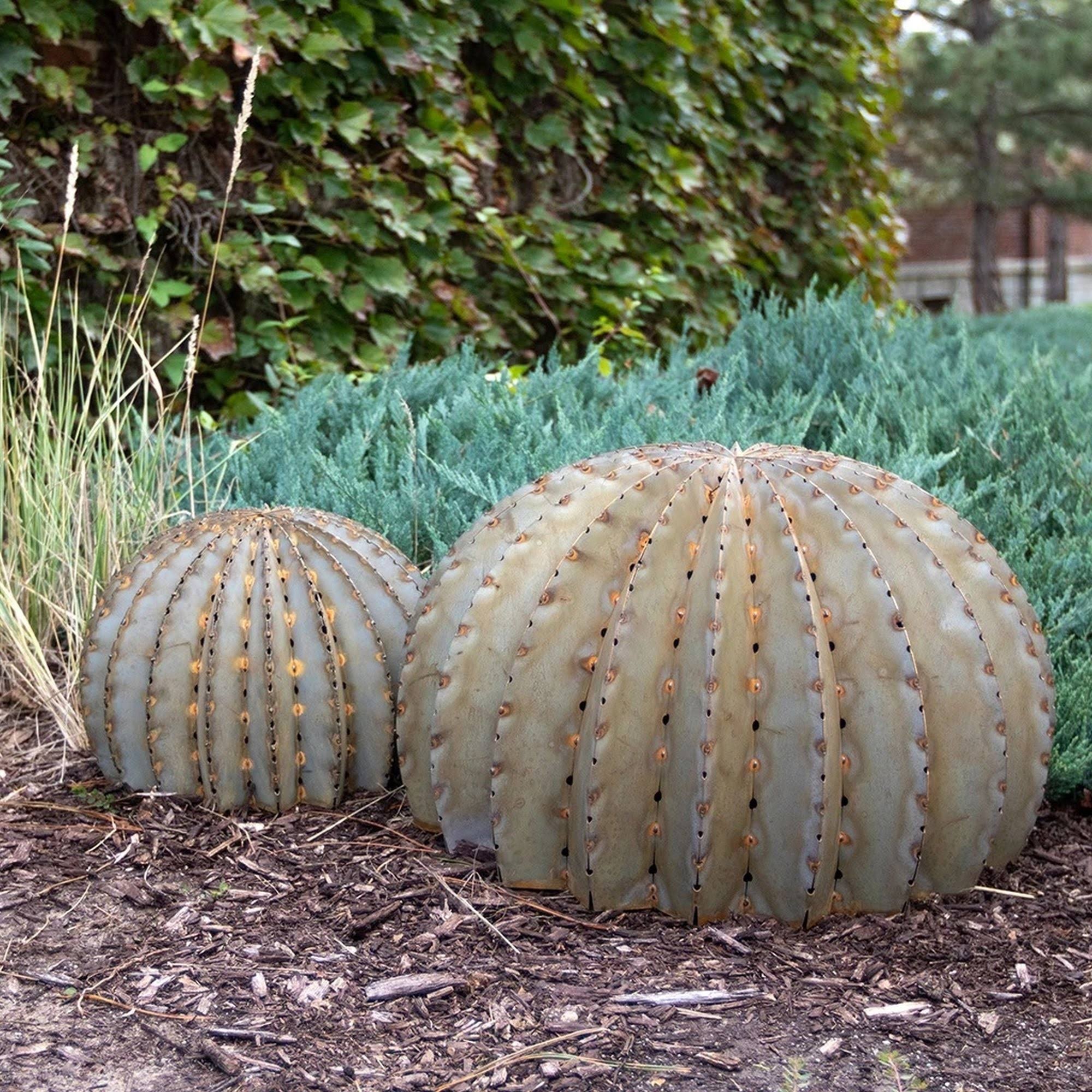 Desert Steel 300-010V 9x22 x 13x22 Outdoor Landscape Metal Art Golden Barrel Cactus Verdigris Patina