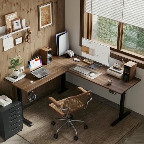 Agilestic L Shaped Electric Standing Desk with 2 Drawers, 63 Inch Ergonomic Adjustable Height Desk with Storage, Corner Desk Sit Stand up Computer Table for Work Office Home, Rustic Brown