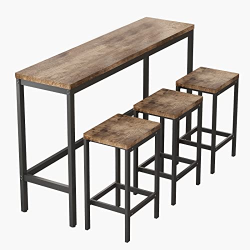 Danxee 4 Piece Iron Kitchen Breakfast Nook Counter Height Dining Table Set with 3 Wood Stools, Compact Kitchen Table for Kitchen, Dining Room, Dinette, Breakfast Nook, Pub Table (Natural)
