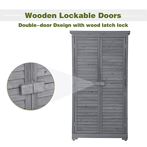 Outdoor Storage Cabinet, Garden Wood Tool Shed, Outside Wooden Shed Closet with Shelves and Latch for Yard, Patio, Deck and Porch for Yard Patio Deck (Natural)