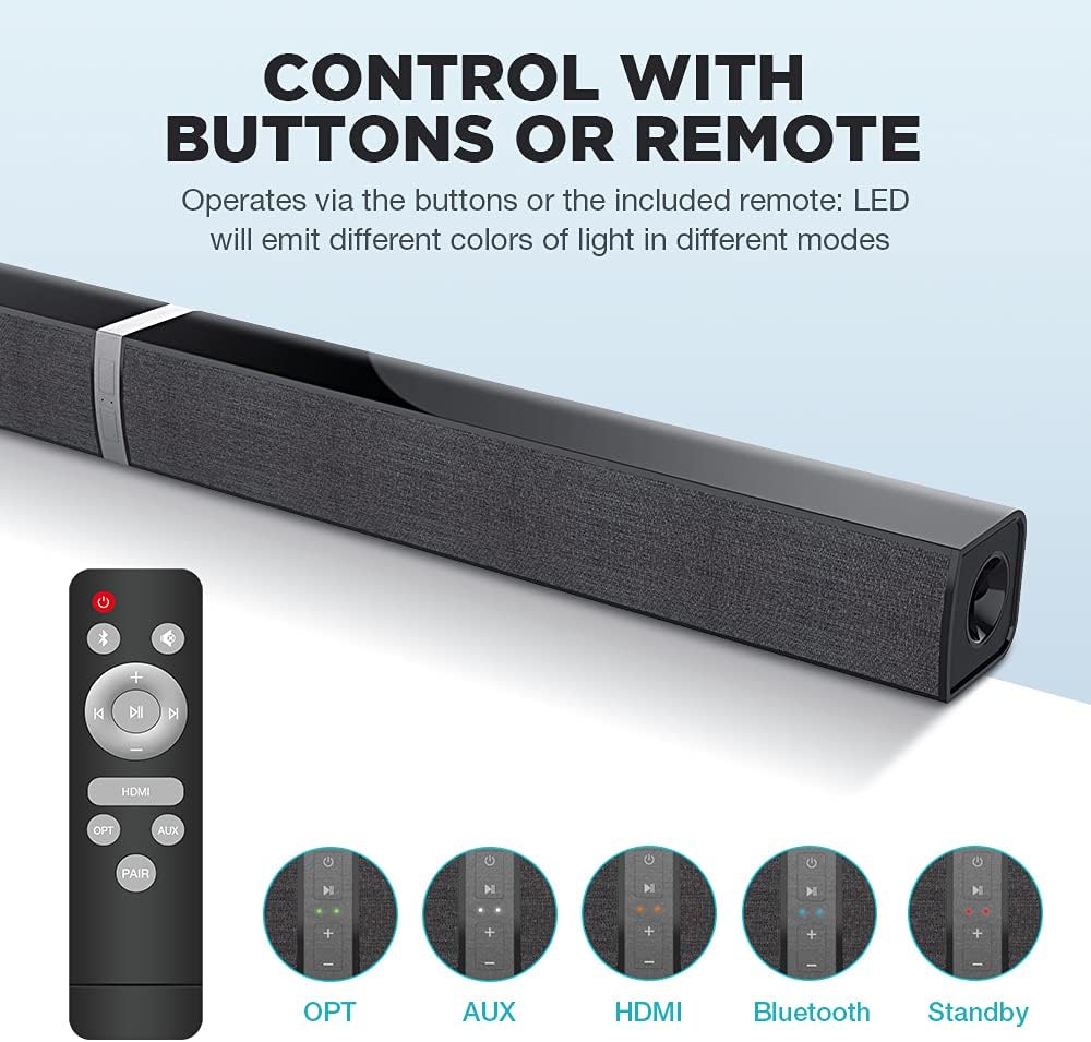 Sound Bar, MEGONG 2020D Split Soundbars for TV 50W 32-Inch Wired & Wireless Bluetooth Sound Bars Home Theater Surround Speakers (Optical/HDMI/Aux/Remote Control/Wall-Mounted) Pack of 2