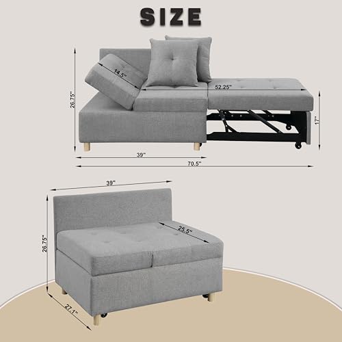 Sofa Bed,4-in-1 Convertible Sofa Bed 3 L-Shaped Couch Soft Seat,Space-saving Sofas with Adjustable Backrest Modern Convertible Chair for Living Room, Apartment and Office (Grey)