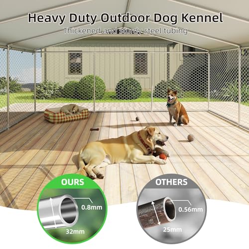 7.8x7.8 FT Extra Large Outdoor Dog Kennel Outside, Heavy Duty Dog Enclosure with Waterproof Cover and Security Lock, Galvanized Chain Link Dog Cage for Large Dogs