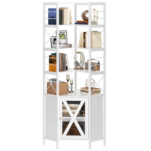YITAHOME Corner Bookshelf with Storage, 7-Tier Corner Shelf with Doors, Large Corner Bookcase Display Rack for Living Room Bedroom Home Office, White