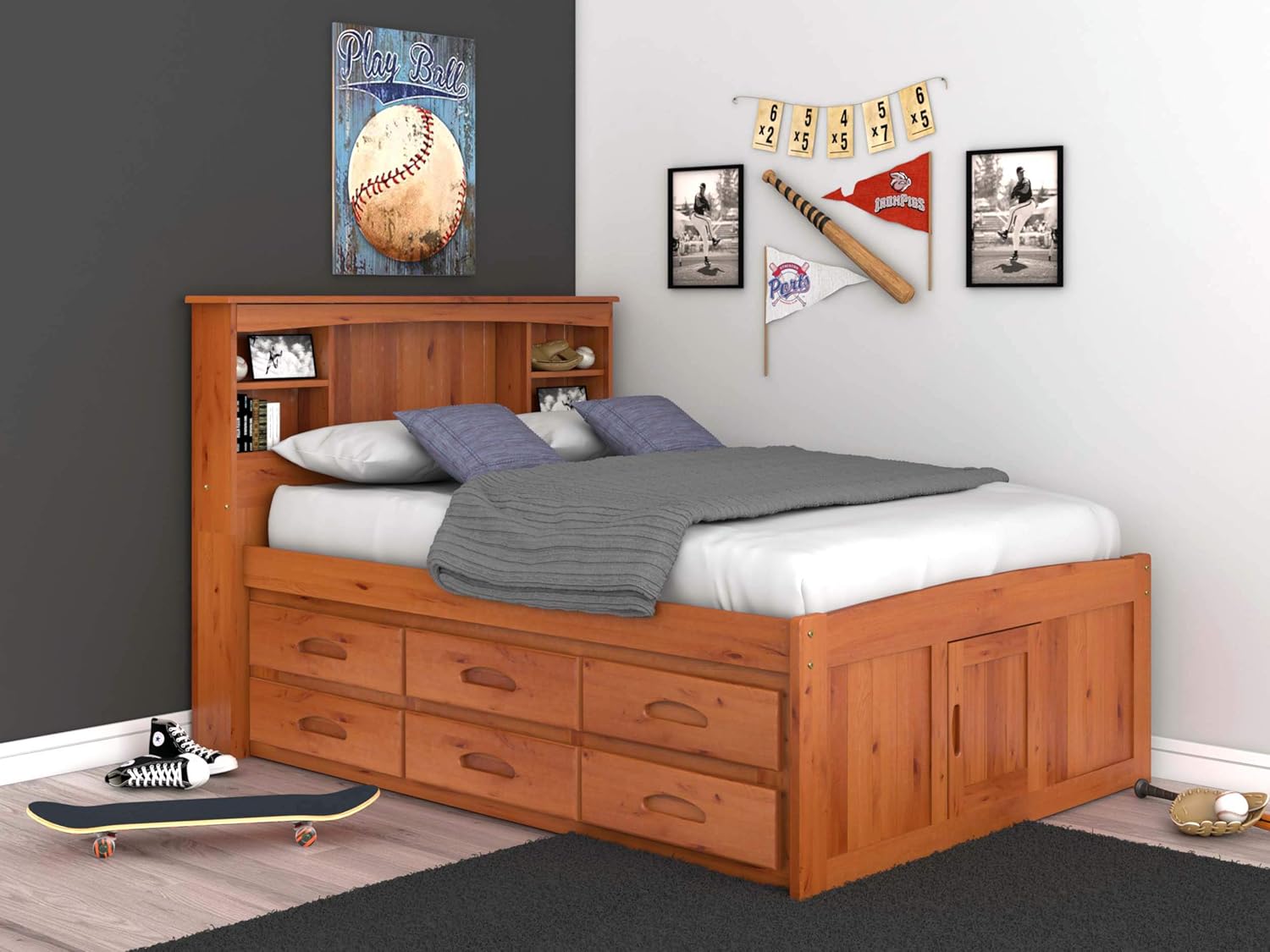Discovery World Furniture Bookcase Captains Bed with 6 Drawers, Full, Merlot