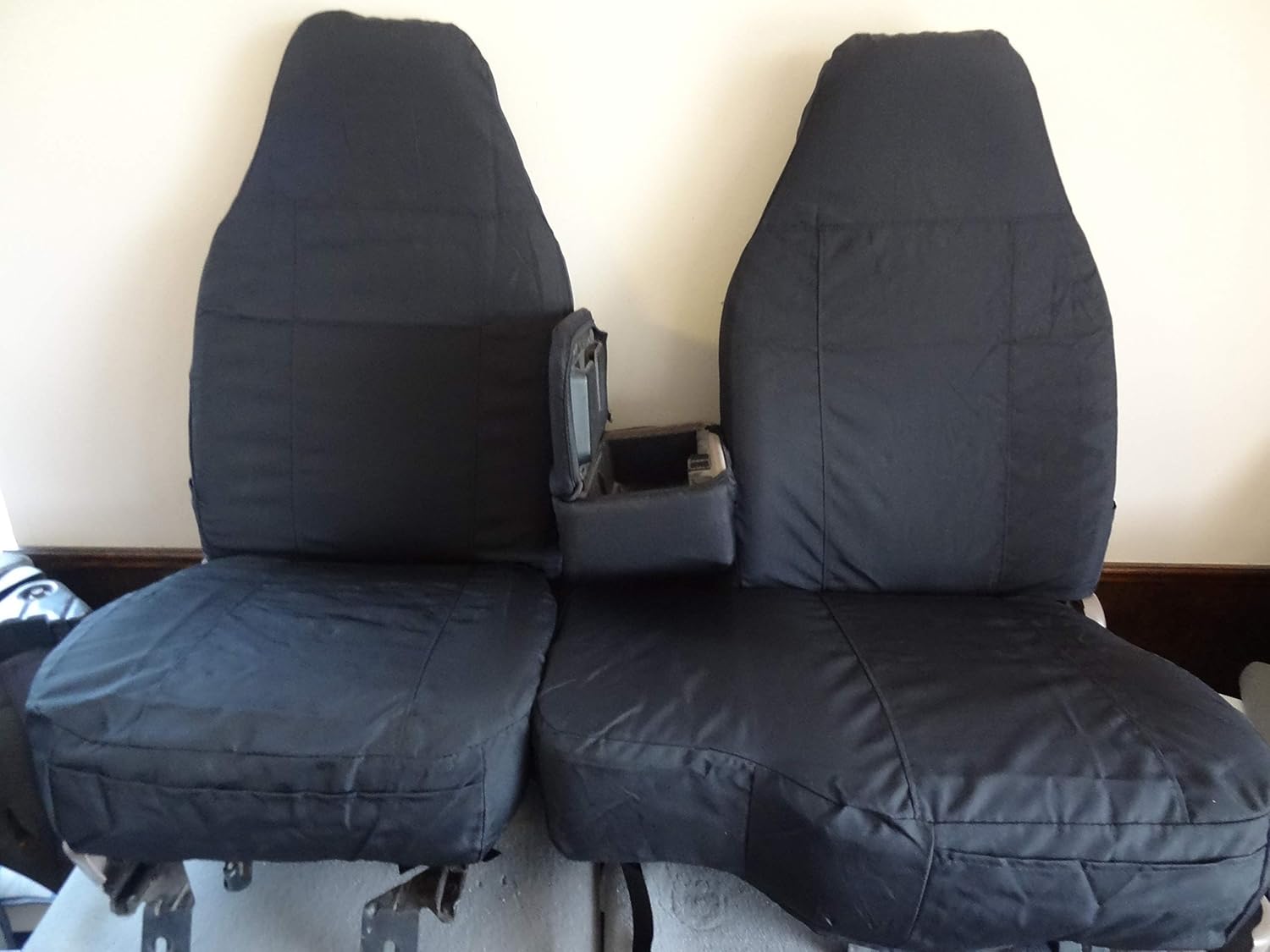 Durafit Black Seat Covers Made to fit 1991-1997 Ranger High Back 60/40 Split Bench with Opening Console Seat Covers in Black Waterproof Endura.