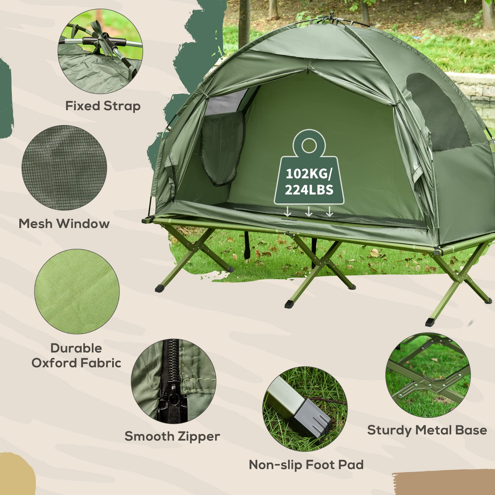 Camping Tent Cot, Single Person Folding Cot Combo, Off-Ground Tent, Covered Outdoor Bed with Carry Bag for Hiking, Camping