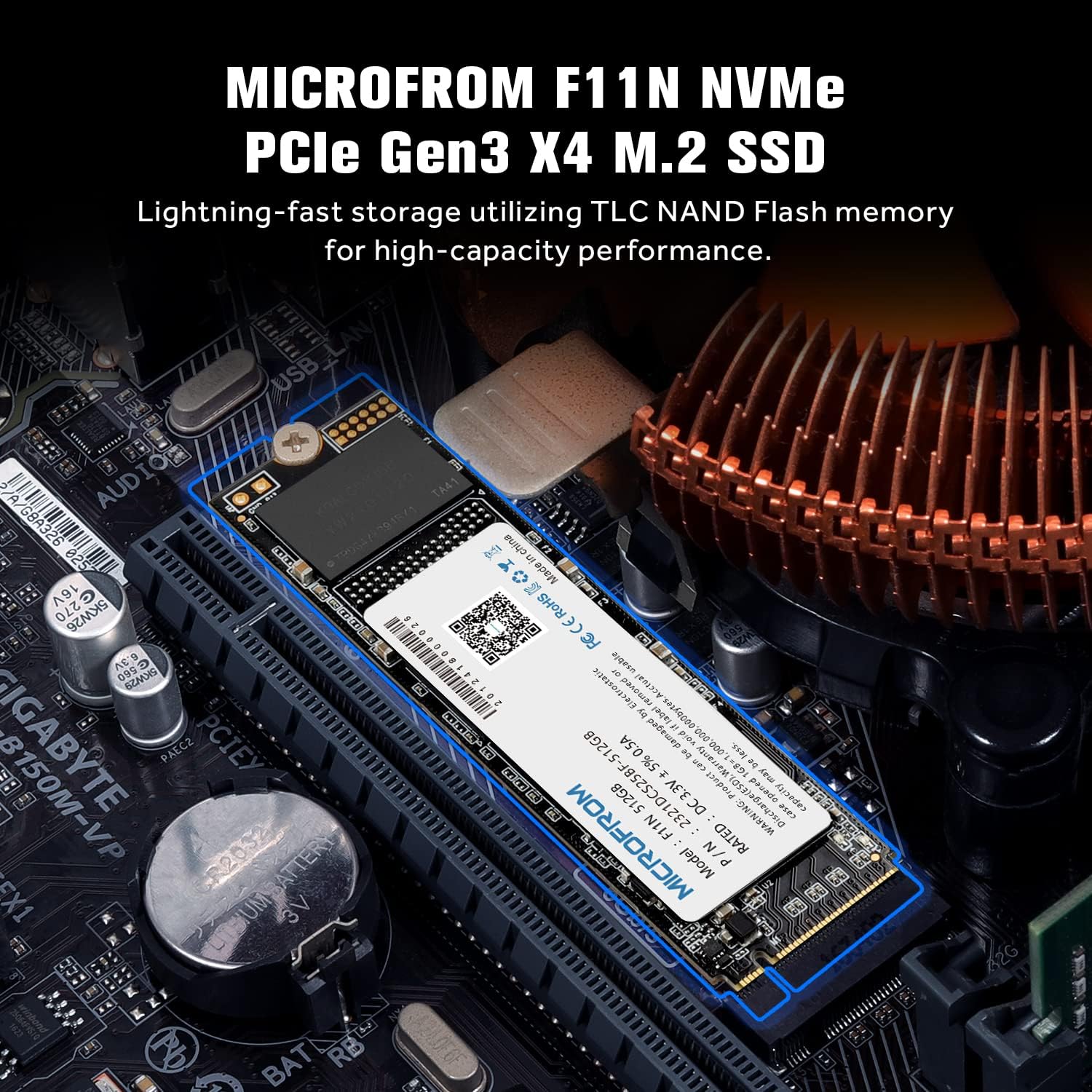 MICROFROM 512GB F11N M.2 SSD NVME PCIe SSD Internal Solid State Drive PCIe Gen3X4, M.2 NVMe 1.3, SSD M.2 TLC NAND Flash Up to Read/Write 1,600/1,400MB/s for PC Gaming Laptop Pack of 2