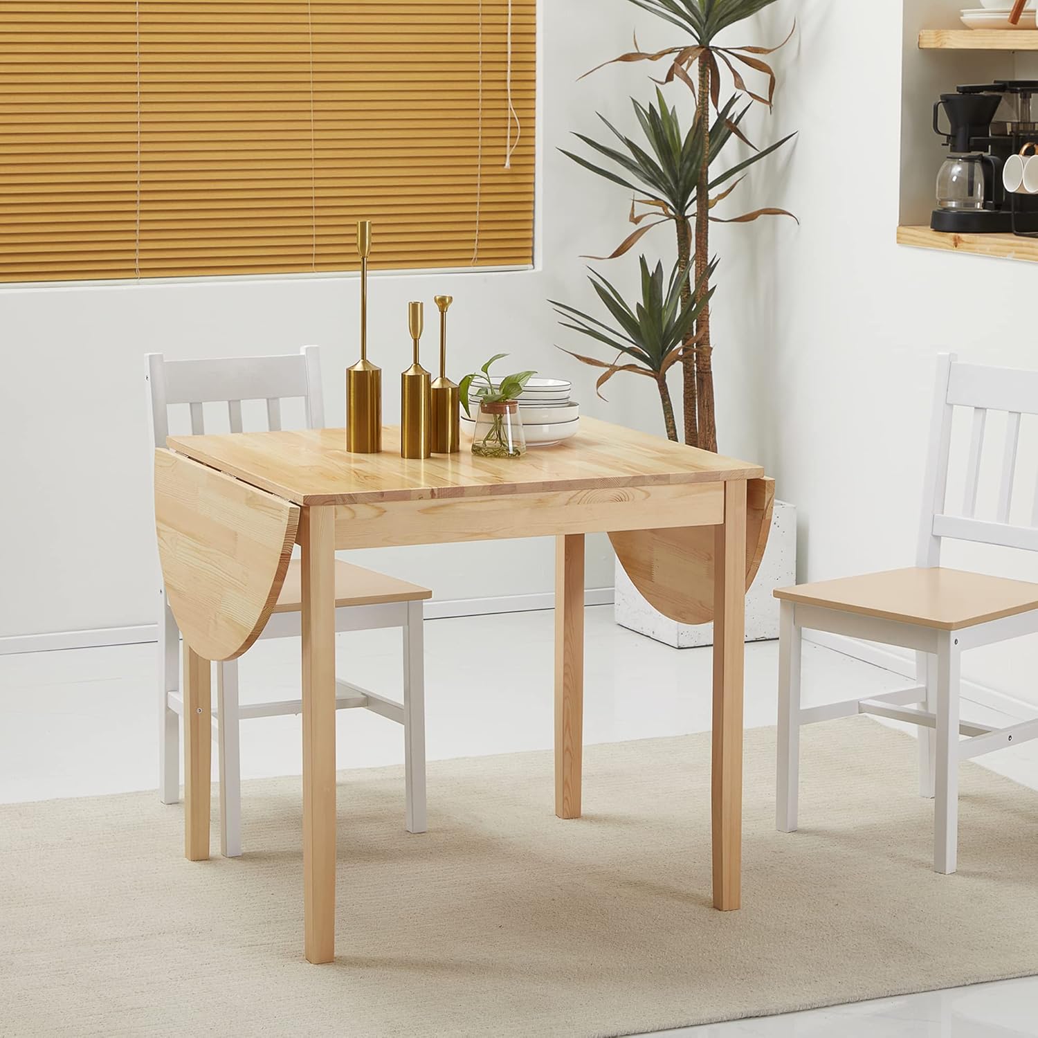 55" Solid Wood Kitchen Table, Drop Leaf Tables for Small Spaces, Folding Dining Table, Natural