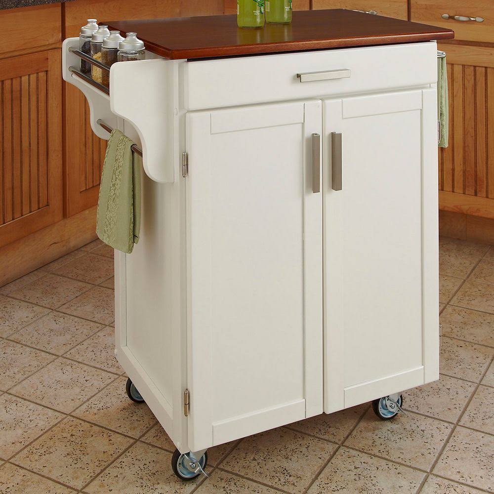 Home Styles Cuisine Kitchen Cart White with Oak Top