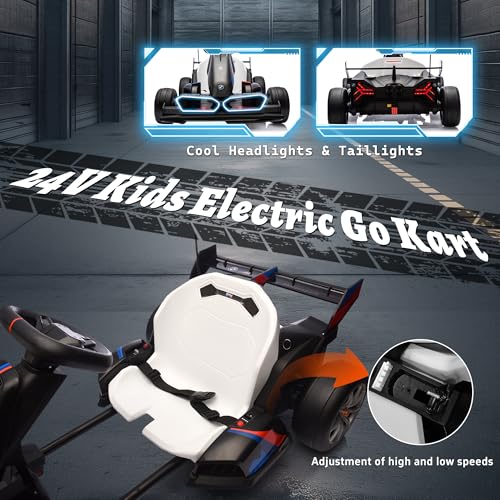 FORESEE 36V Licensed BMW Kids Electric Go Kart, Battery Powered Drift Kart w/Adjustable Seat, Ride On Toy for Big Kids Ages 6+, 8.6MPH Racing Go Cart w/600W Motor, LED Lights & Safety Belt, Black