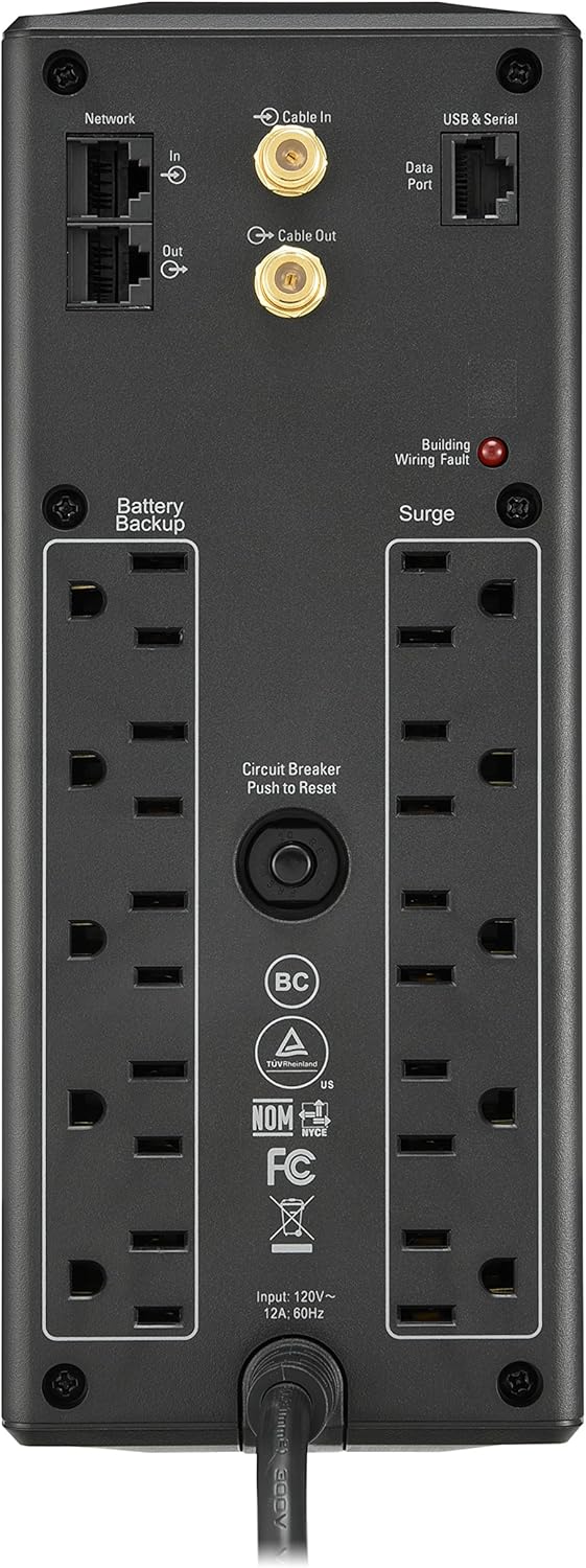 APC UPS 1500VA UPS Battery Backup and Surge Protector, BX1500M Backup Battery Power Supply, AVR, Dataline Protection