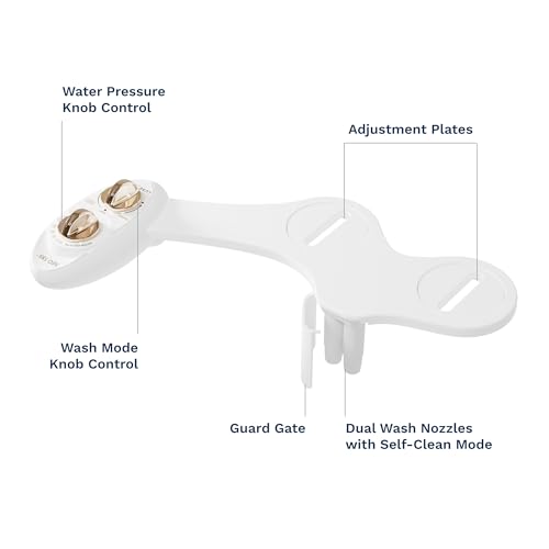 LUXE Bidet NEO 185 - Self-Cleaning, Dual Nozzle, Non-Electric Bidet Attachment for Toilet Seat, Adjustable Water Pressure, Rear and Feminine Wash (White)
