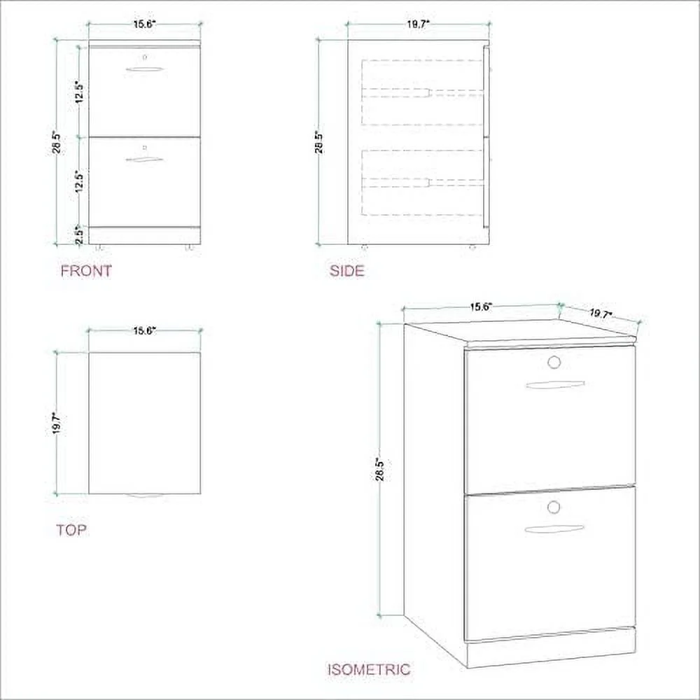 KHBIULIFE 2 Drawer Transitional File Cabinet in Classic Cherry