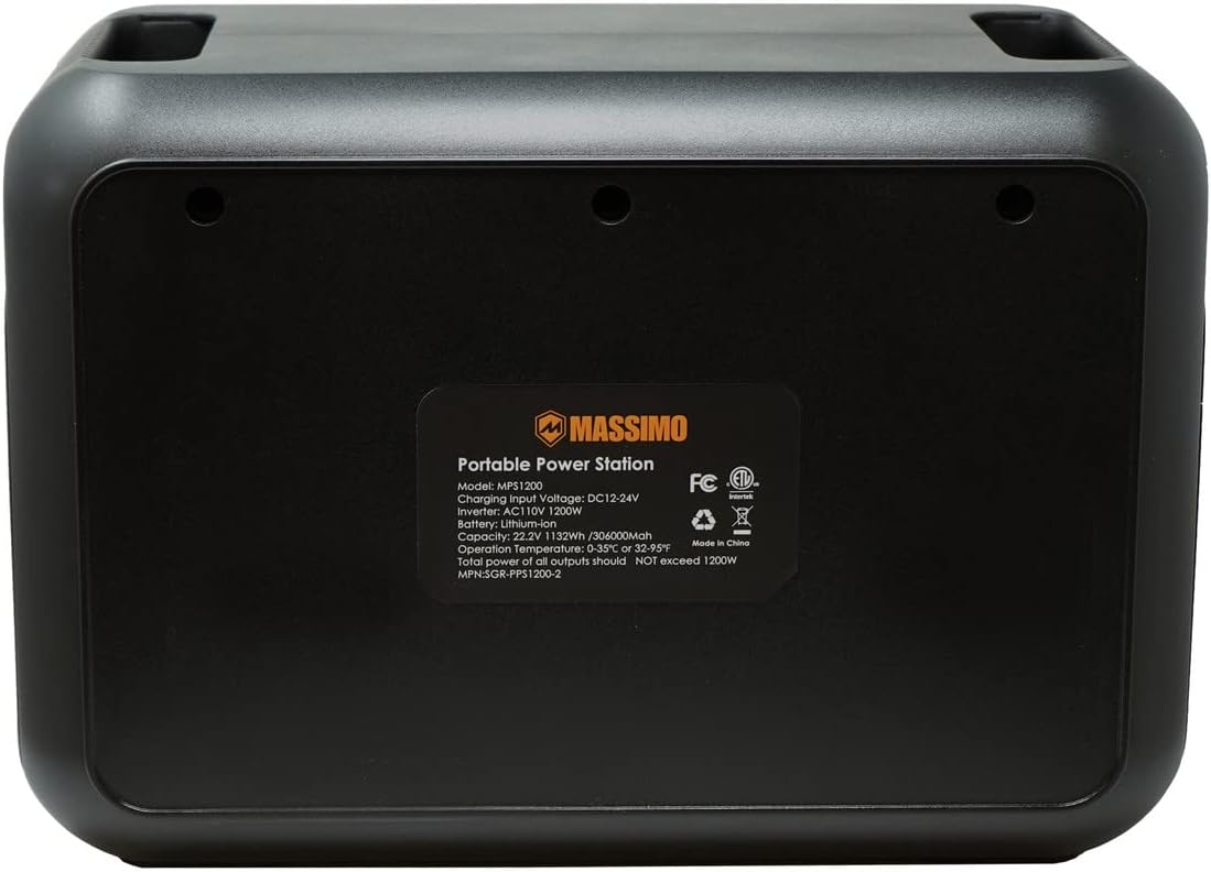Massimo Portable Power Station 1200W, 1132wh Solar Generator, (Solar Panel Optional) with 13 convenient outputs, Pure Sine Wave AC Solar Mobile Lithium Battery Pack for Outdoor RV/Van Camping, Emergency