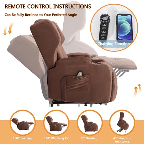 Big Lift Chairs Recliners for Elderly with Massage and Heating, Overstuffed Power Lift Recliner Chair, PU Leather Lazy Sofa Chairs for Living Room, 2 Remote Control/USB Port/Cup Holders