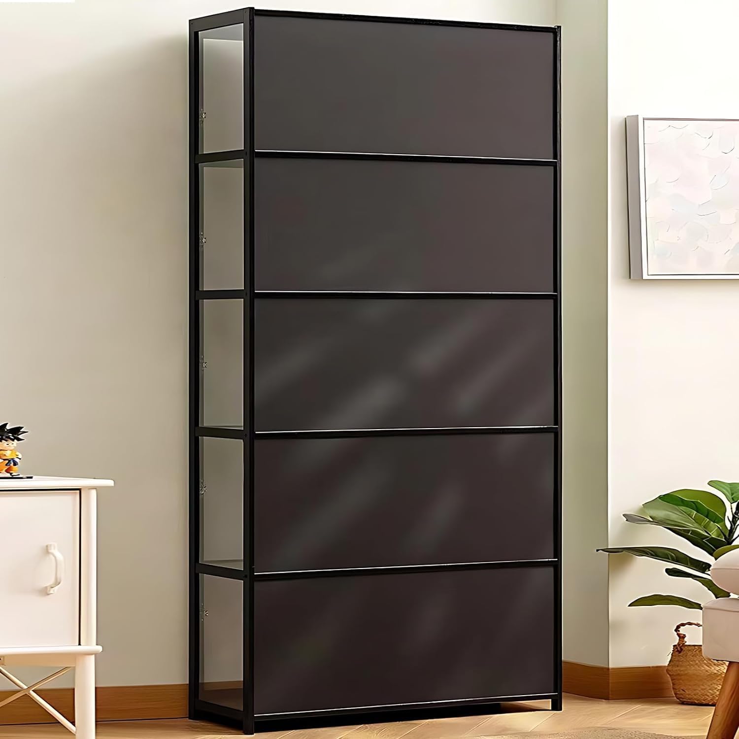 5-Tier Curio Display Cabinet, Storage Shelves with Acrylic Glass Door, Collectibles Toy Organizers Rack & Display Shelf, Kids Bookshelf and Bookcase for Playroom, Bedroom