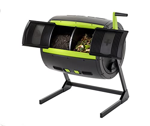 Maze 65 Gallon Two Stage Compost Tumbler with Large Double Doors and Open Frame, Black and Green