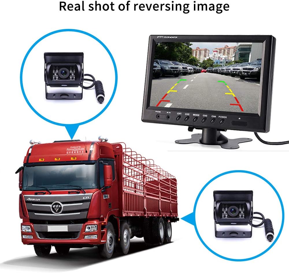 Backup Camera Hard Wired Backup Camera 9'' Quad Split Screen HD Rear Backup Camera Monitor System, Waterproof IR Night Vision Backup Camera for Trucks,Trailer Heavy,Box,RV,Camper Bus Rearview Camera
