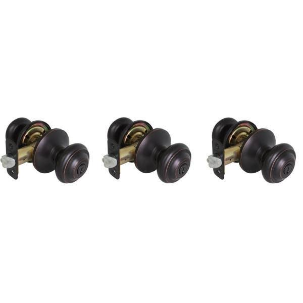 Defiant Madrid Aged Bronze Entry Keyed Door Knob (3-Pack)