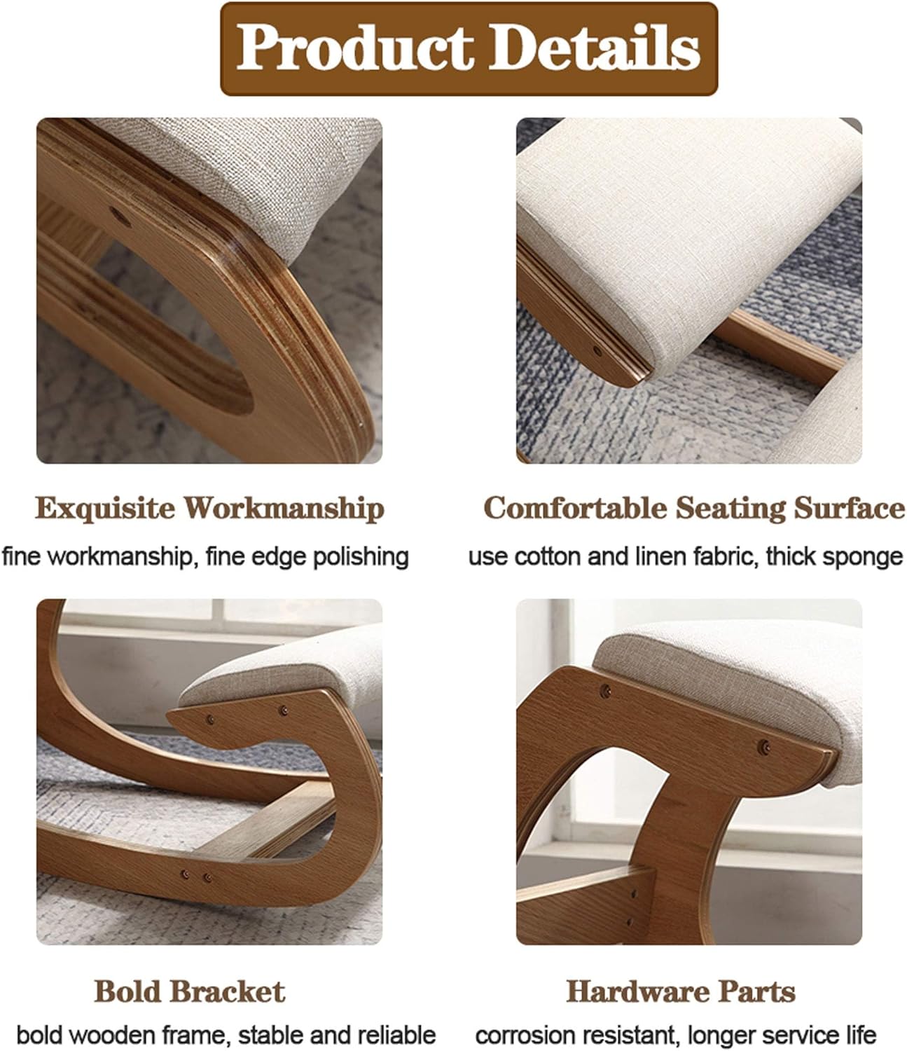 Ergonomic Kneeling Chair for Upright Posture - Rocking Chair Knee Stool for Home, Office & Meditation - Relieving Back and Neck Pain & Improving Posture